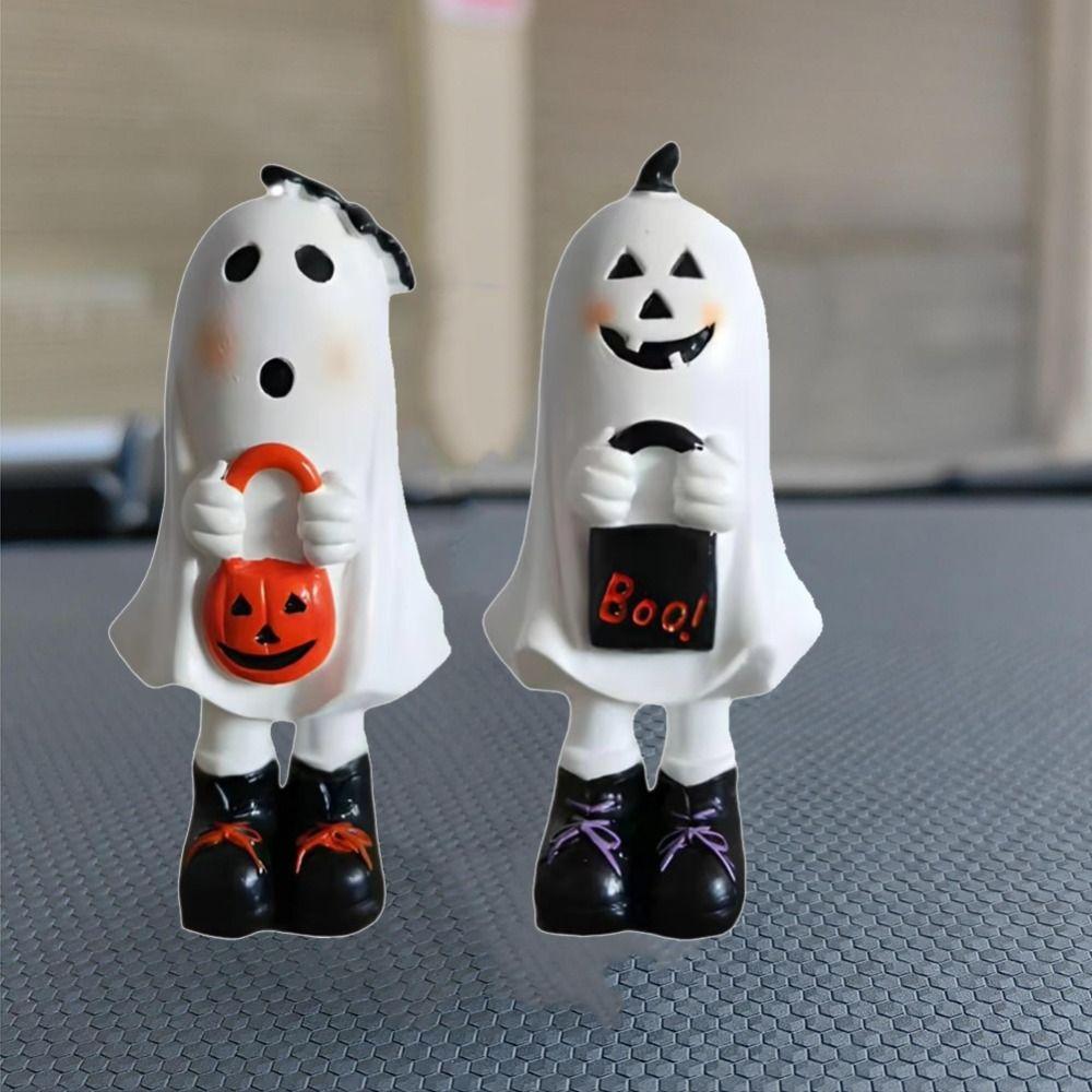 Halloween Themed Resin Ghost Figurine Handicraft Model Cartoon Standing Ghost Ornament Funny Doll Collectible
