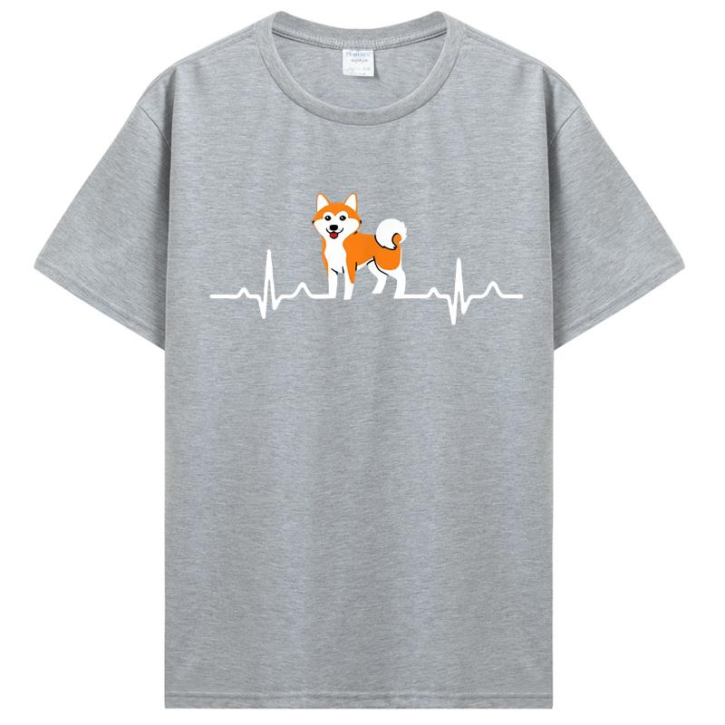 Shiba Inu Herzschlag Shirts Herren Paar Benutzerdruck Niedlicher Hund Kurzarm Vatertags T-Shirts