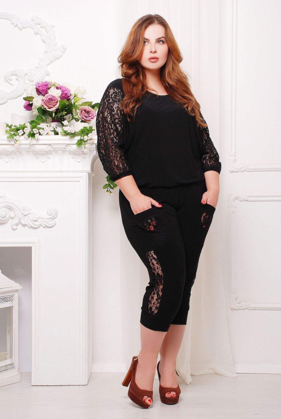 

Капрі з гіпюровими вставками Tatiana Вікі 3XL чорний