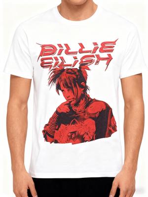 Billie Eilish Red Portrait Printed Casual Fashion Summer T-shirt for Men and Women Loose Oversized Retro Pure Cotton T-shirt