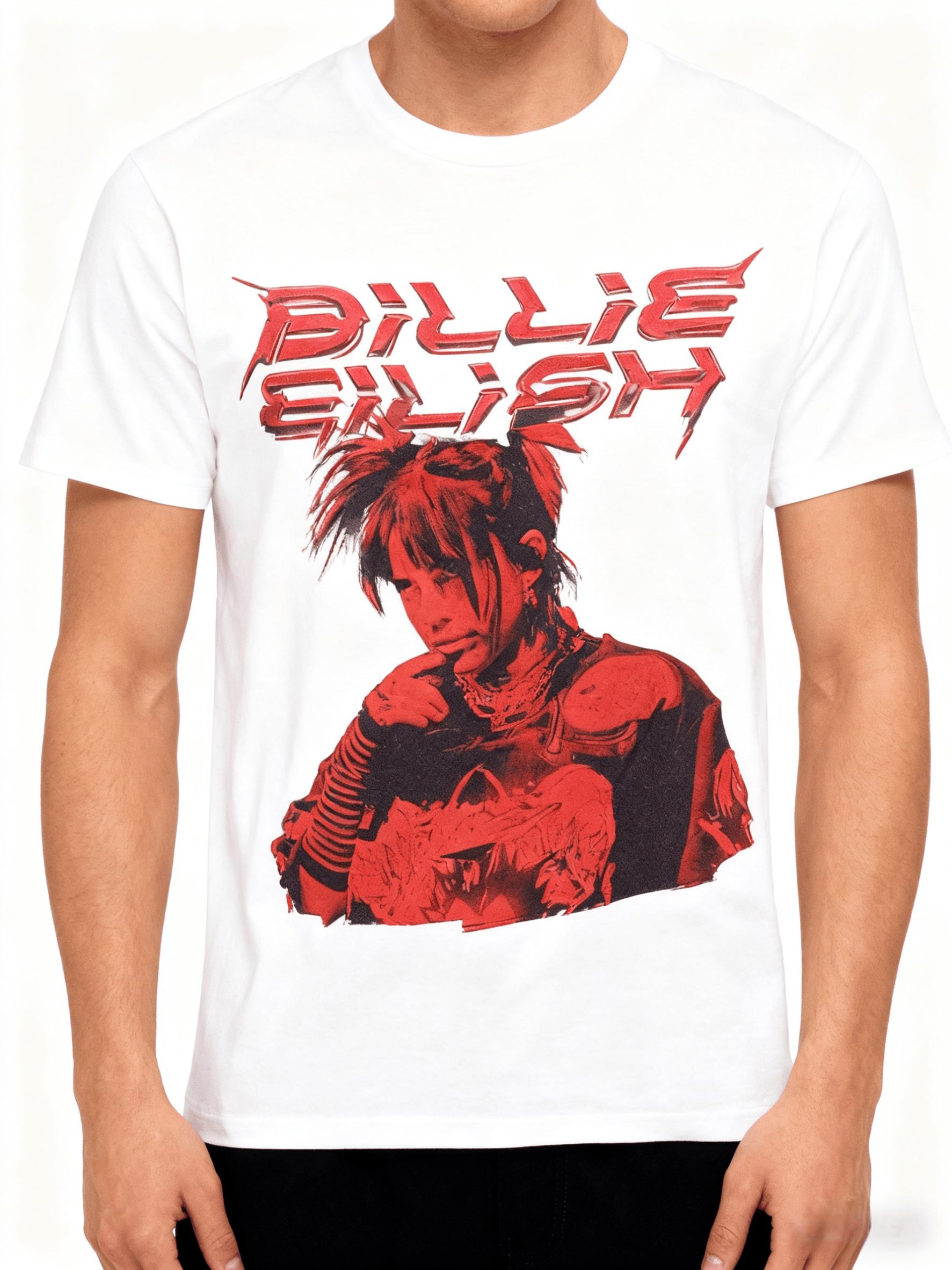

Billie Eilish Red Portrait Printed Casual Fashion Summer Tshirt for Unisex and Women Loose Oversized Retro Pure Cotton Tshirt 4XL