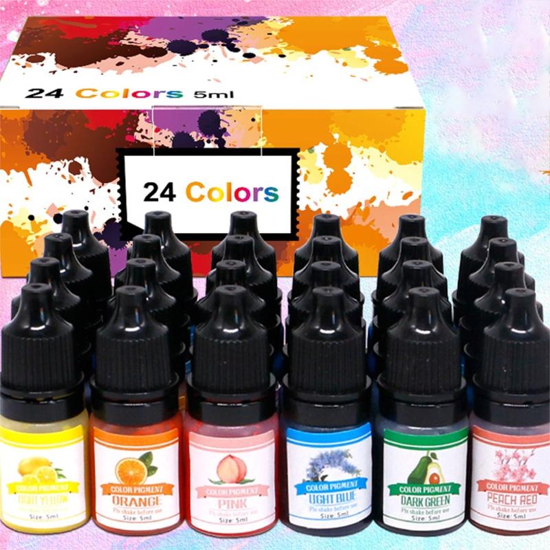 Epoxy Resin Pigment 24 Colors Transparent Non Toxic UV Epoxy Resin Dye Liquid Resin Coloring Jewelry Making 0.17oz Each