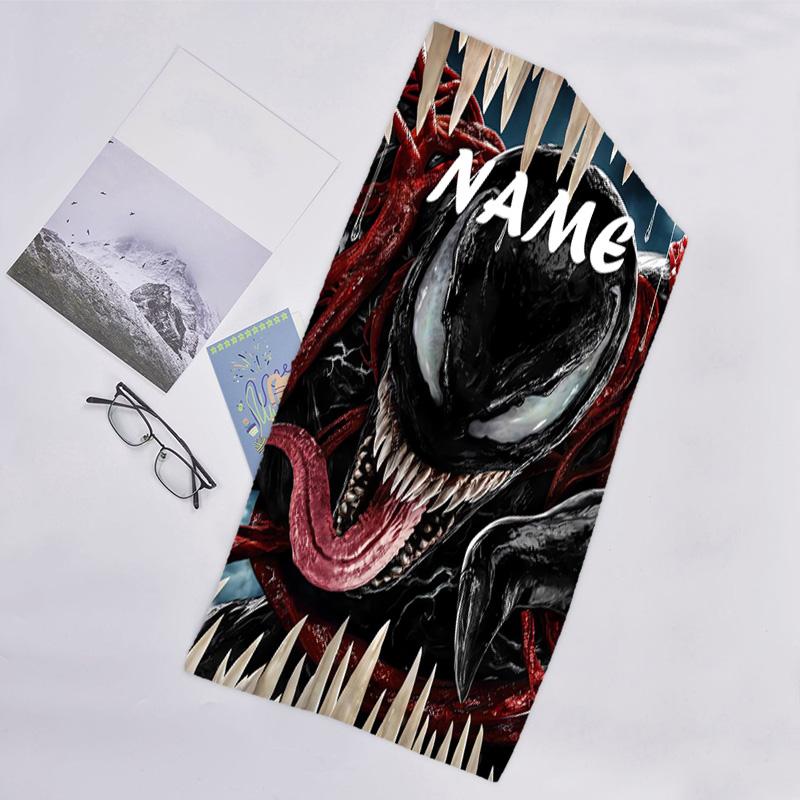 1pc Venom3 Beach Towel with Custom Name, Beach/Swimming/Bath/Picnic/Camping Towel, Suitable for Seaside Beaches