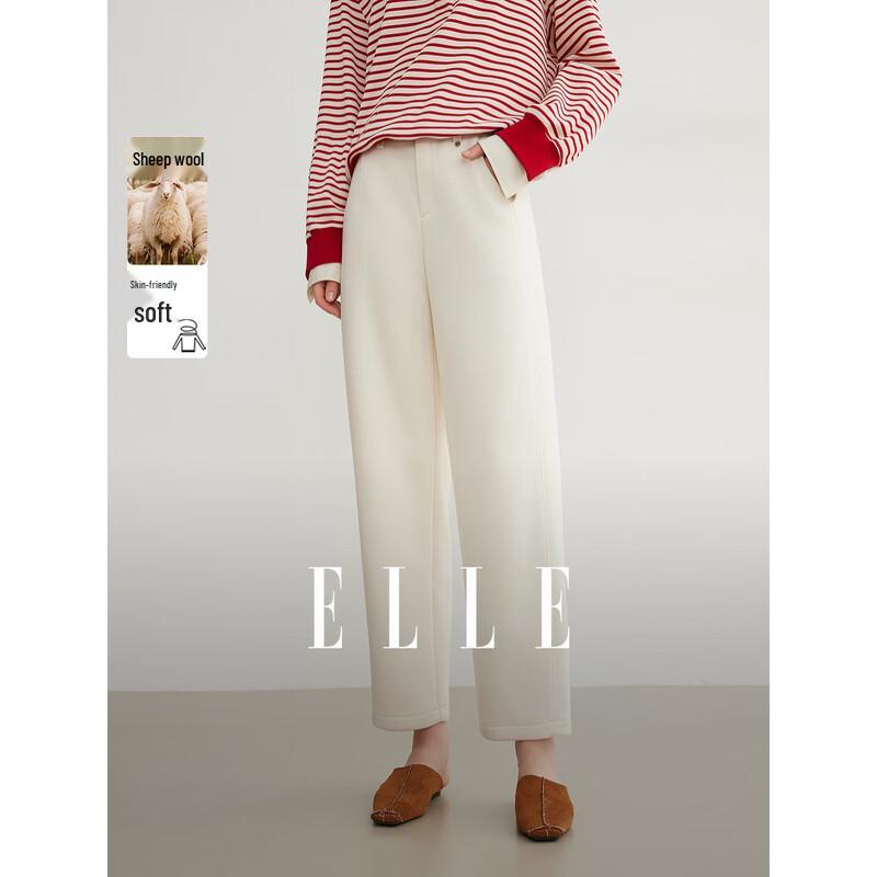 ELLE Women's Fleece-Lined French Knit High-Waist Straight-Leg Cropped Pants