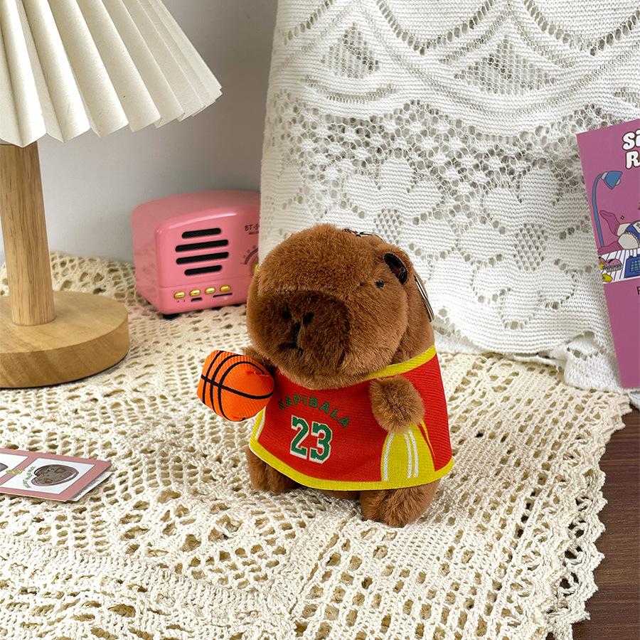Cute Jersey Kapibala Plush Dolls Playing Basketball Capybara Dolls Bag Pendant Children's Day Gift
