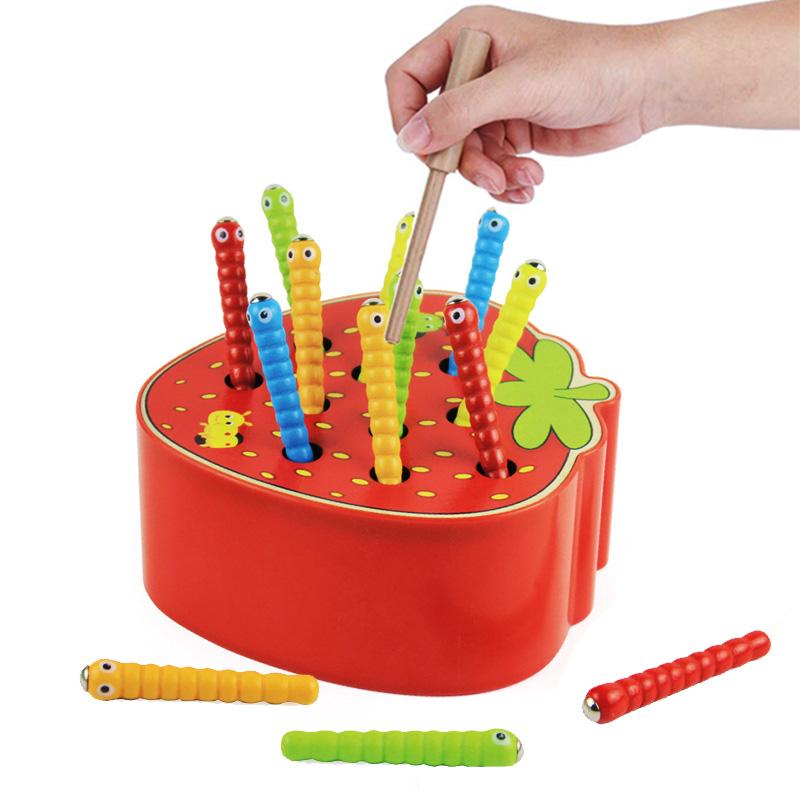 Kids Insect Catching Game Magnetic Fishing Toys Apple Strawberry Shaped Development Fine Motor Skill Toy Gift for Toddler