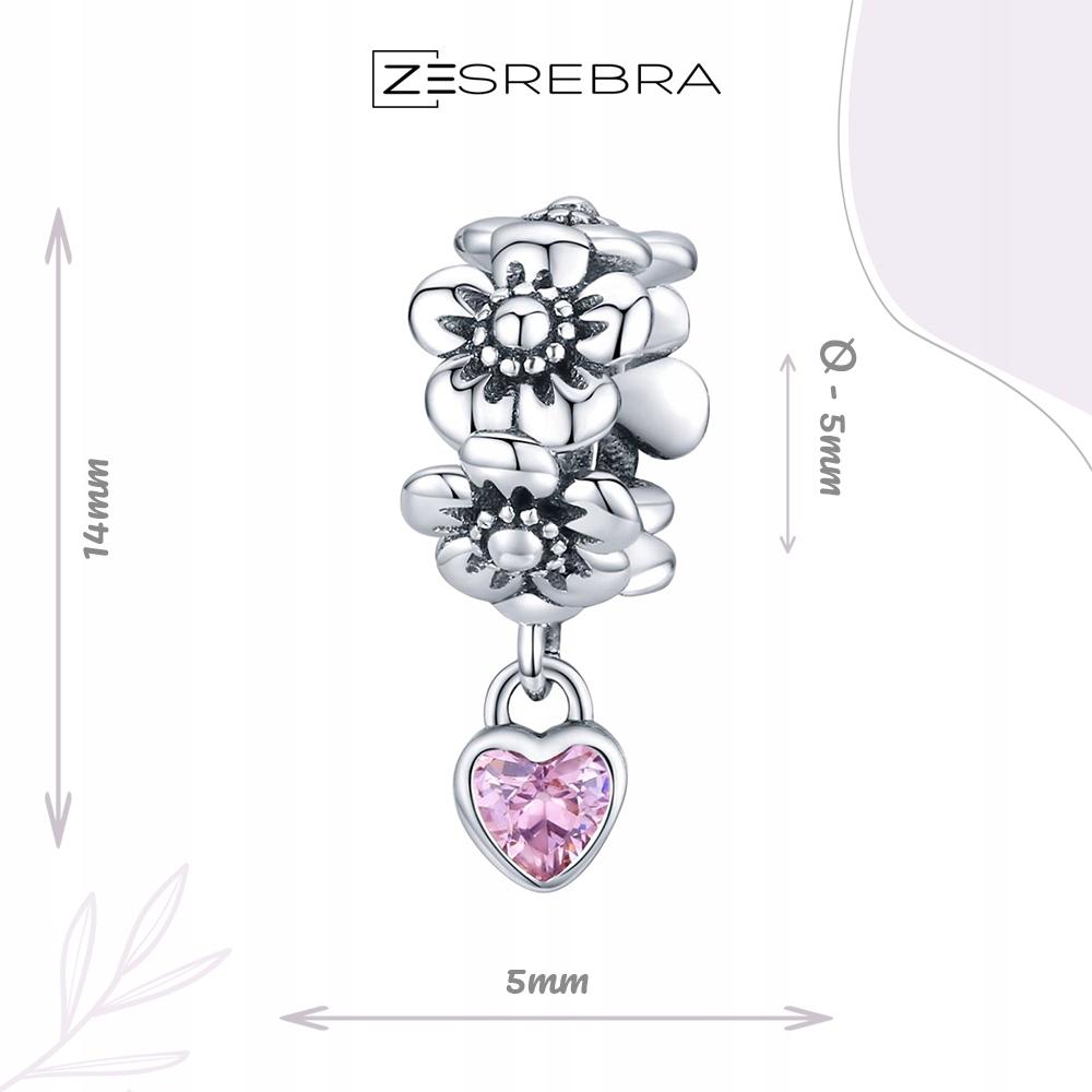 Charms Flowers With Heart Pendant Bead Charms Pr 925 S925