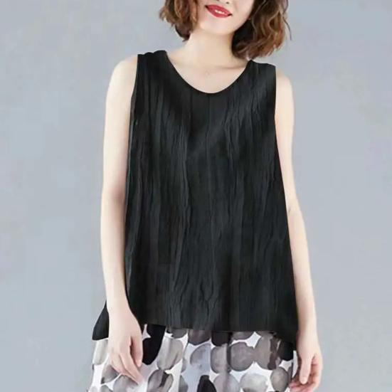 Women Summer Tops Neck Solid Color Lightweight Breathable Vest Loose Fit Sleeveless Round Casual Tank Tops
