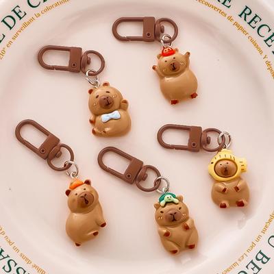 Cute Kawaii Anime Capibala Resin Keychain Funny  Keyring For Women Girls Cartoon Backpack Pendant Accessories Gifts