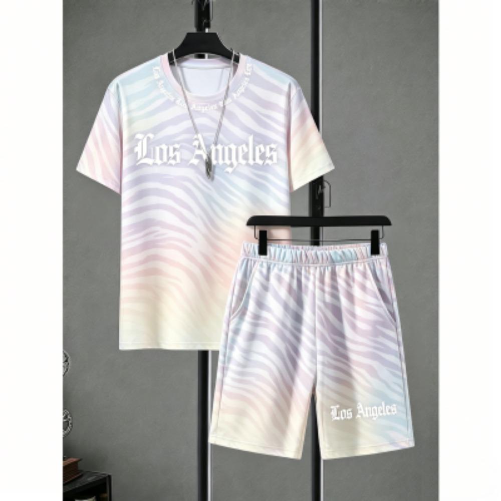 Fashion Men's Set Colorful Tiger Zebra Stripe Printed Men's T-shirt and Shorts 2 Piece Set Summer Casual Outdoor Men's and Women's T-shirt Sets
