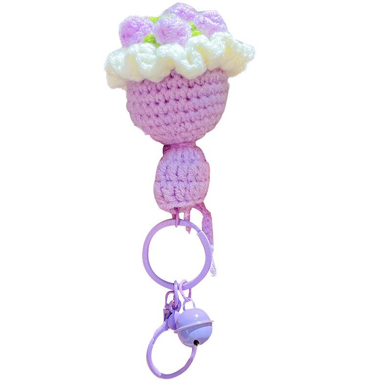 Cute Crochet Bouquet Keychain Mini Hand-Knitted Flower Keychain Ring Car Bag Hanging Pendant Ornament Lover Valentine'S Day Gift