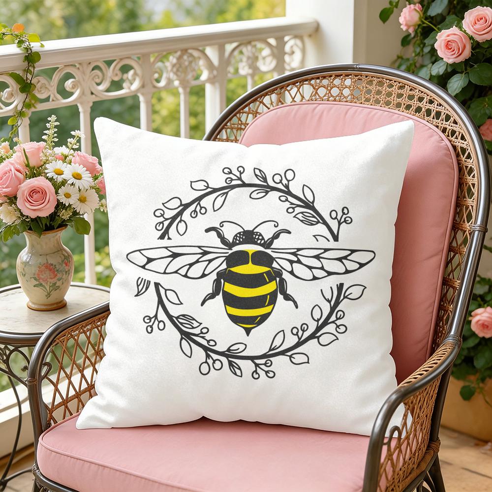 Bee Art Botanical Cushion Cover Soft Plush Throw Pillow Cover DoubleSided Decorative Cushion Case Sofa Bedroom Home Decor