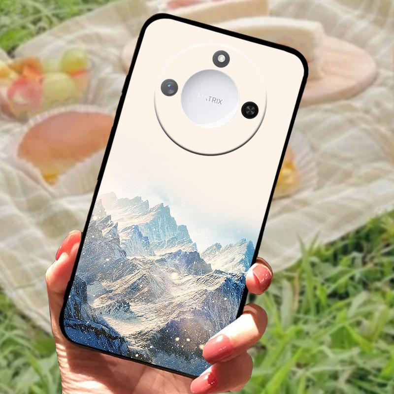 For Huawei Honor X60 Case Flowers Painted Cover Black Silicone Soft TPU Phone Case For Honor X60 Protective Shell Bumper