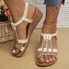 Summer New Flat-bottomed Rhinestone Fish Mouth Sandals Women's Large-size Women's Shoes