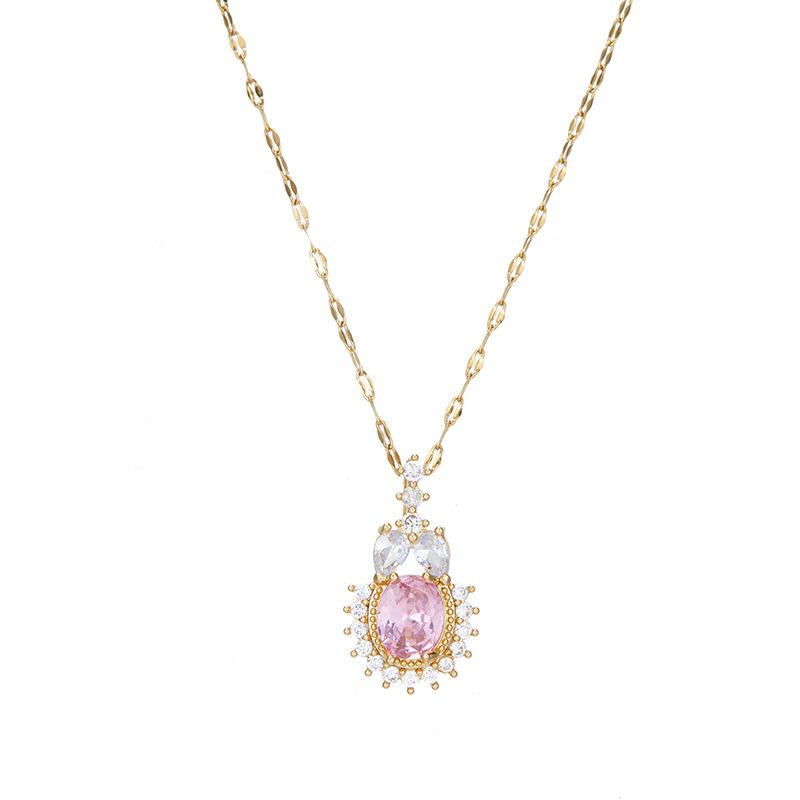 Pink Zirconium Rabbit Necklace Female Personality Trend Versatile Inlaid Zircon Pendant Chain