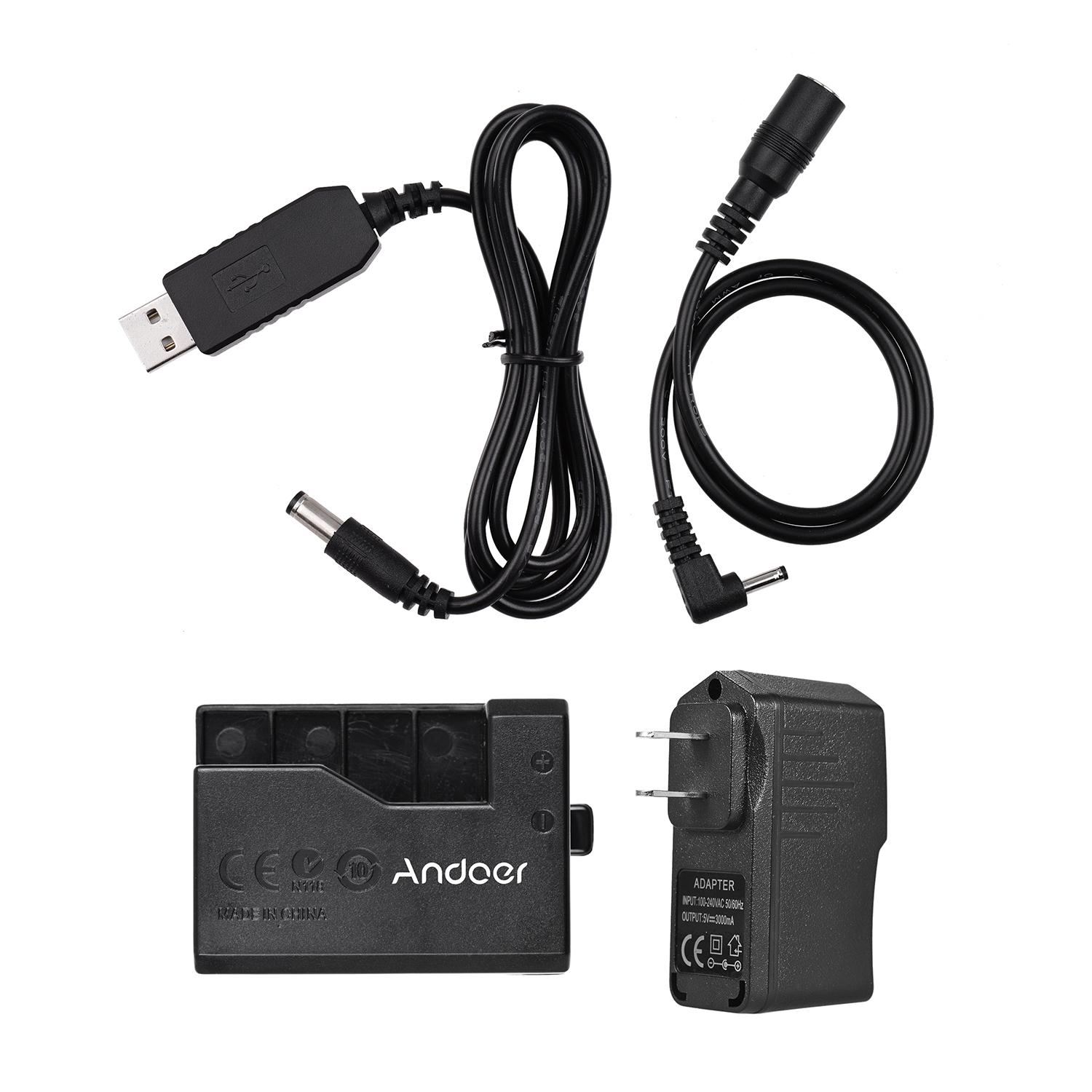 

Andoer ACK-E10 5V USB Dummy Battery DC Coupler (Replacement for LP-E10) with Power Adapter Compatible with Canon EOS Rebel T3/T5