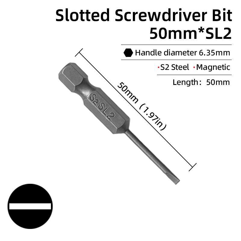 50/100mm 2.0-6.0mm Flat Head Screwdriver Bits Set Magnetic Tip Slotted Screwdriver Drill 1/4 Inch Hex Shank Hand/Electric Tools