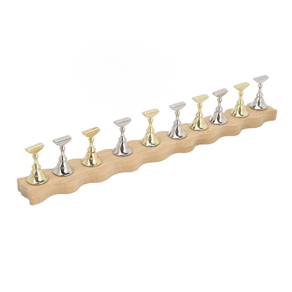 Nail Display Stand Manicure Tool Wave Edge Wooden Base Magnetic Nail Practice Stand with 10pcs Stands
