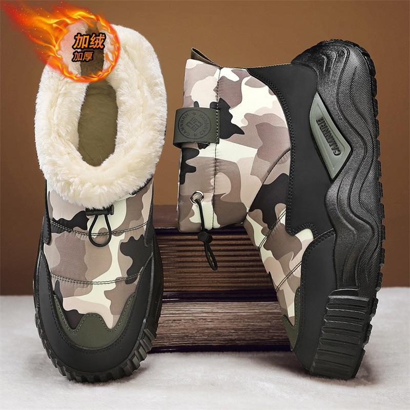 

Winter velvet thickened warm down cloth camouflage cotton shoes platform outdoor men s shoes Martin boots live snow boots men 39