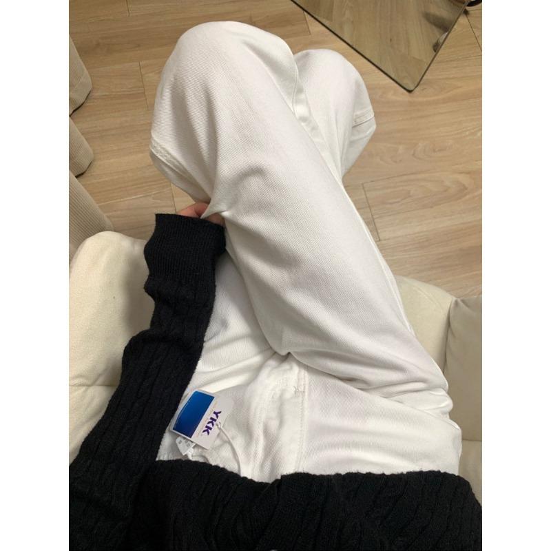 Fleece Straight Jeans for Women, Autumn and Winter New Brown Coffee High-waisted Narrow Wide-leg Pants