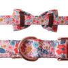 Fashion Dog Collar+Leash+Necktie Set Completes with Colorful Floral Print Bow Perfect for Pets Outstanding in the Crowd
