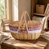 Panier en osier Longue durée Ovale Tissé à la main avec couvercle Naturel