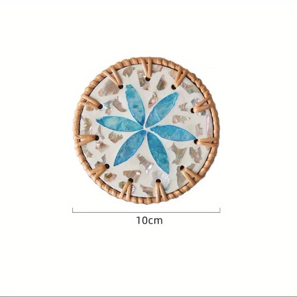 2PC handmade rattan-edged colorful shell coaster natural mother-of-pearl insulation pad light luxury insulation pad shell coaster