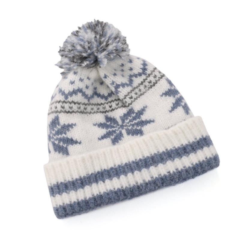 Conjunto Coreano Retrô de Chapéu de Lã Tricotado e Cachecol - Listras Floco de Neve de Inverno