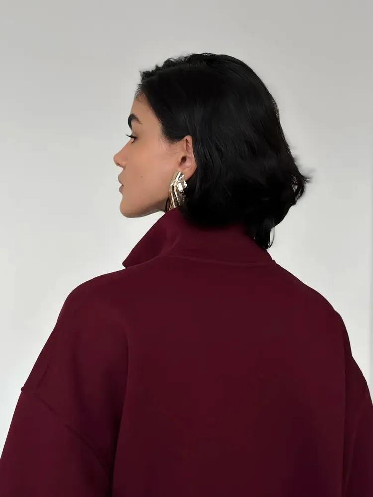 ,Modische Winter Oberbekleidung Halber Reißverschluss Stehkragen Umlegekragen Sweatshirt Lockeres Oberteil
