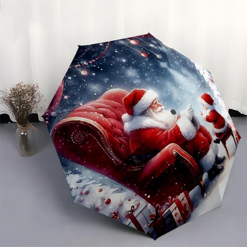 1pc Christmas Santa Claus Outdoor Umbrella, Auto Open Close, Foldable Design, 8-Rib Iron Frame, Festive Gift for Fans, Travelers, Daily Use.N001