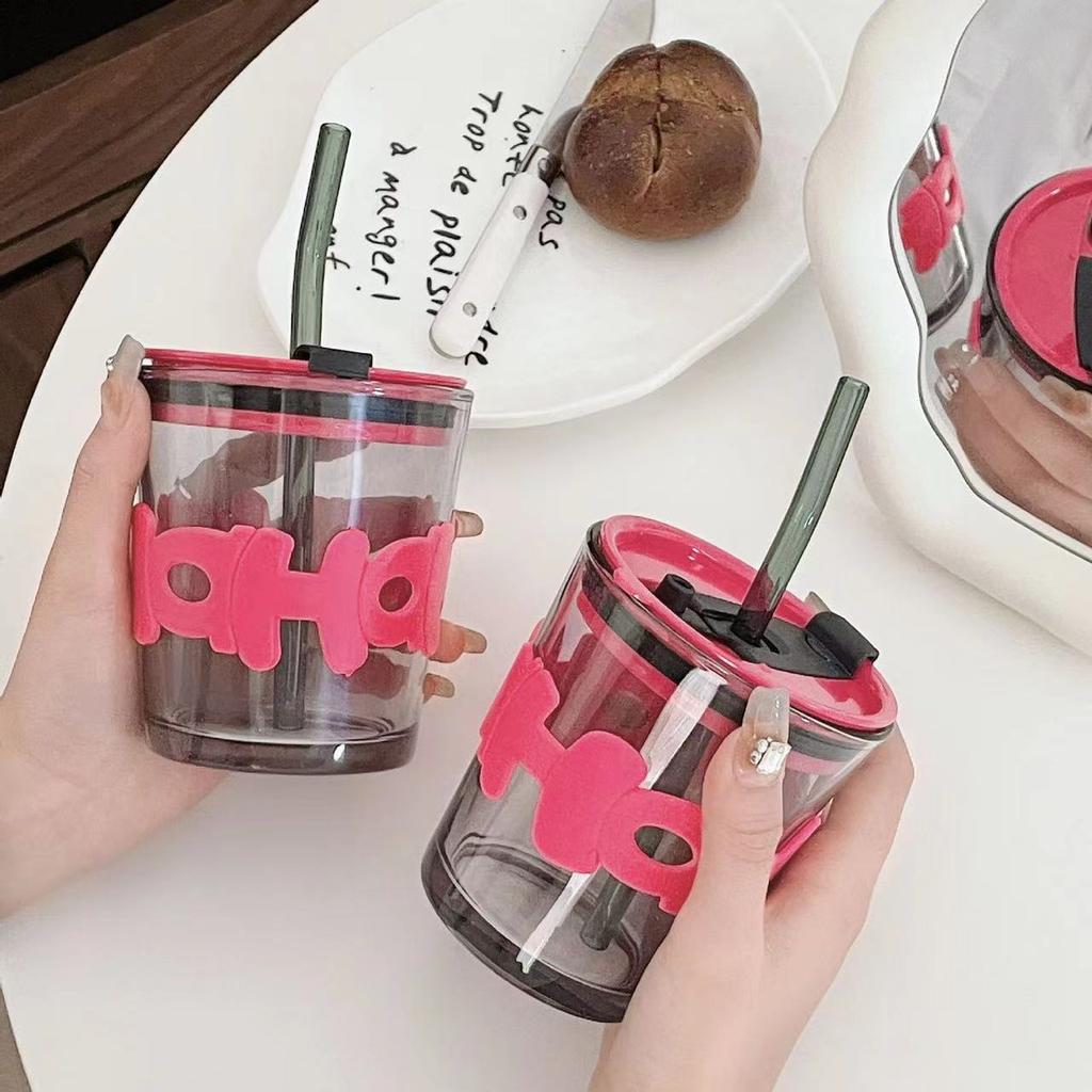 Strohhalm Glasbecher für weibliches Paar Student Wasserbecher isoliert verbrühungsfest Haushalt Kaffeetasse tragbar kreativ hochwertig