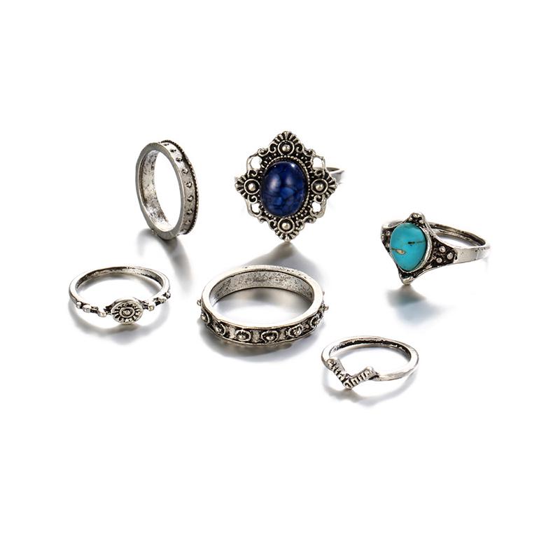 The Sun Jewelry Charming Vintage Tibet Silver Turquoise Rings Fashion Female Jewelry Size 5-10 6