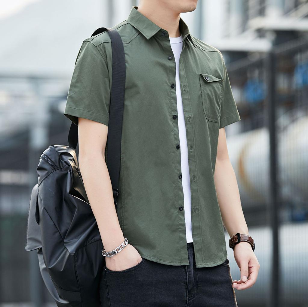 Men's Short Sleeved Shirt Large Solid Color Shirt Casual Coat Men's Top