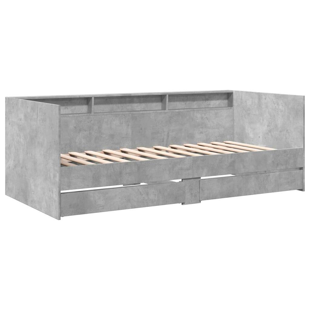 Daybed with Drawers and Shelf Concrete Grey Engineered Wood