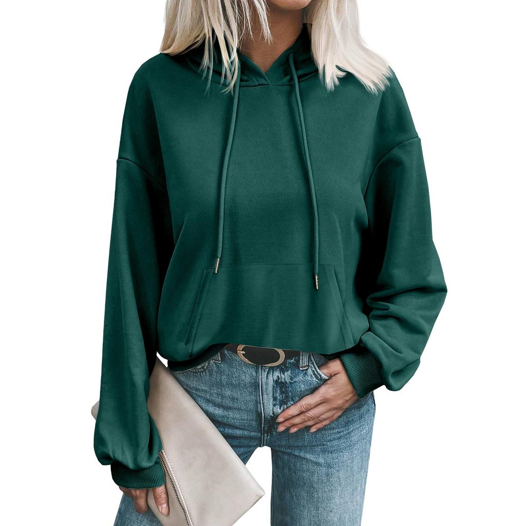 Damen Modischer Herbst und Winter Einfarbig Lässiger Lockerer Kopf Langarm Kapuzenpullover