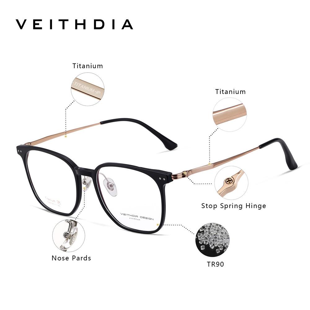 VEITHDIA Vintage Titanbrillengestell Retro Optische Myopiebrille für Damen Herren Kann mit Sehstärke ausgestattet werden 7306
