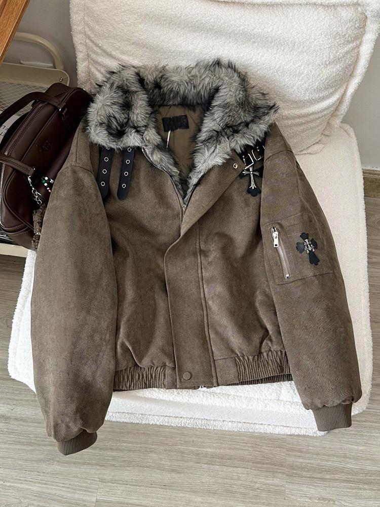 Men's Trendy American High Street Feather Collar Snow Eagle Cotton Jacket