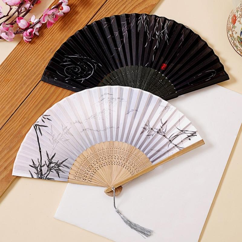 Lightweight Bamboos Folding Hand Fan With Silk Screen And Tassels For Summer Outdoor Cooling Chinese Styles Home Decors