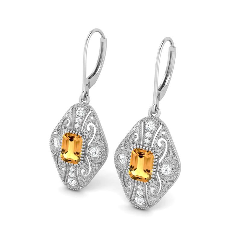 Citrine Filigree Dangle Women Wedding Earrings-925 Sterling Silver