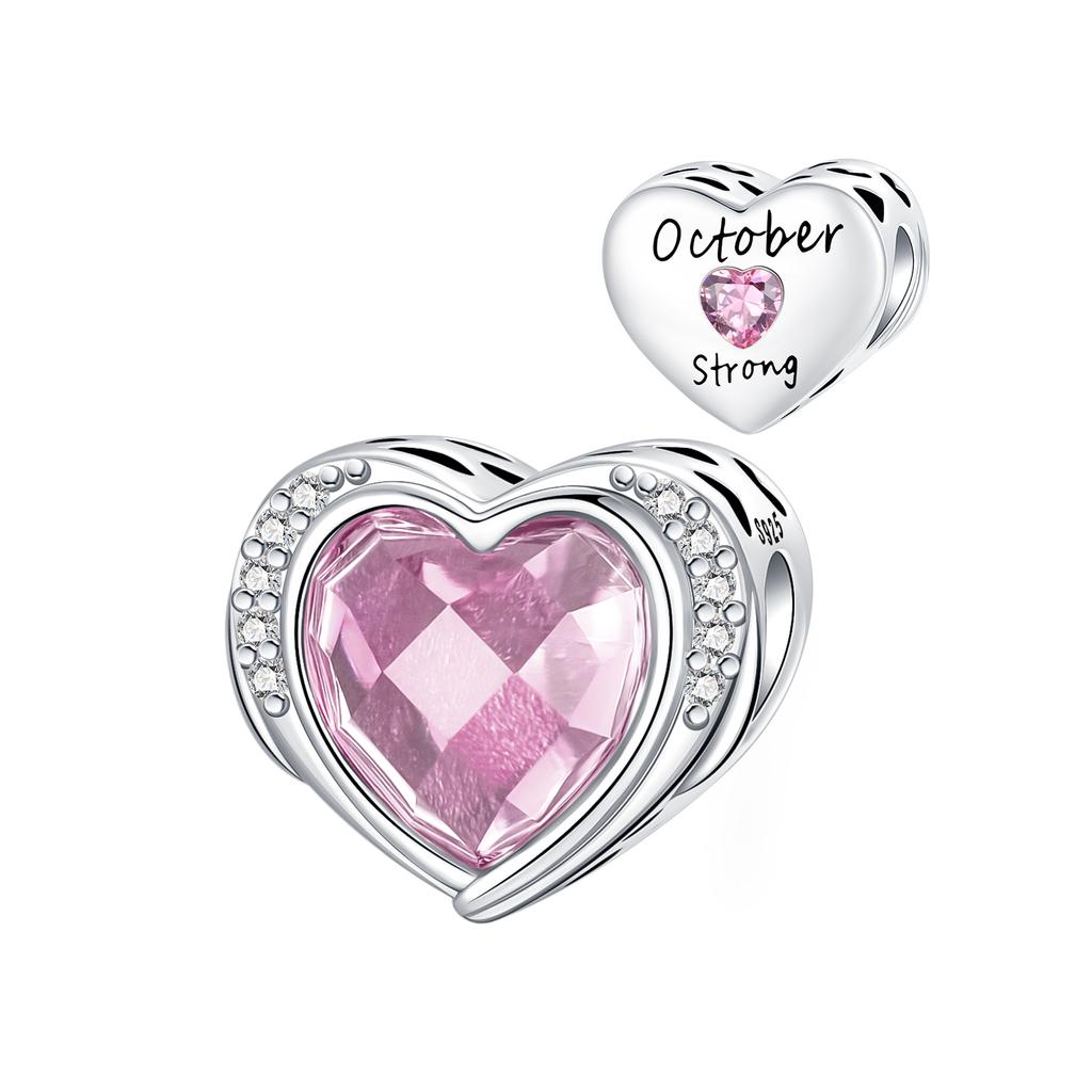 925 Sterling Copper January-December Birthday Stone Love Zircon Pendant Bead Fit Charms Necklace Bracelet Women Zircon DIY Gift