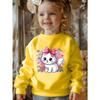 European sizes Kids' Fashionable Crew-Neck Sweatshirt with Cute Cat Print And Flower Bow Tie Design, Suitable for Everyday Wear And Casual Activities