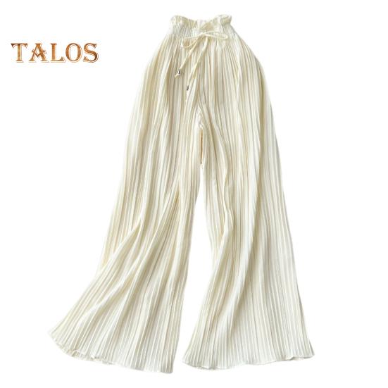 

Женские брюки, эластичные брюки с высокой талией, регулируемый шнурок, плиссированные стильные широкие брюки, однотонные повседневные брюки абрикосовый