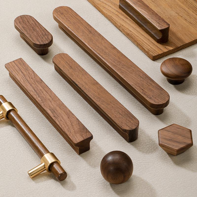 Maniglia per armadio minimalista giapponese in legno massello con impugnatura in noce