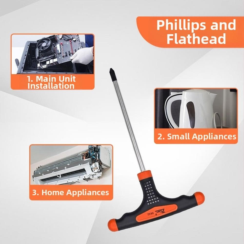 T-Shape Hex Key Wrench Set With Ball Head And Cross Slotted Screwdriver, Non-Slip Handle Chromium Vanadium Steel