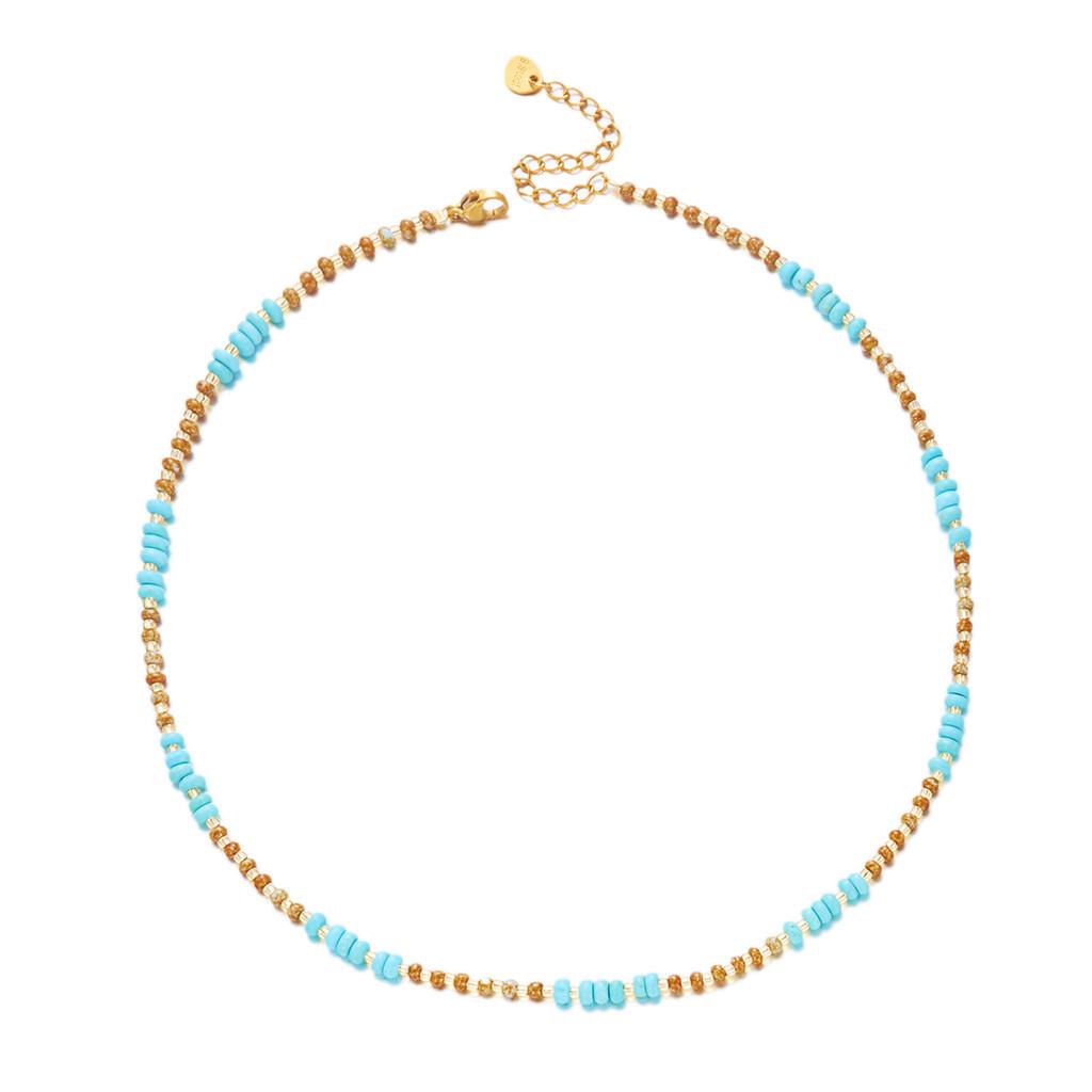Bohemian Turquoise Shell Pendant Necklace With Stainless Steel Chain For Summer Vacation Style