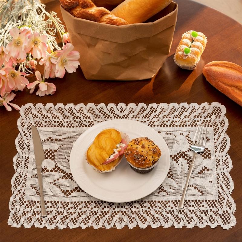 2Pcs Elegant Lace Tablecloths Square Florals Artwork Neutral Tone Sturdy Polyester Home Furnishing Textiles