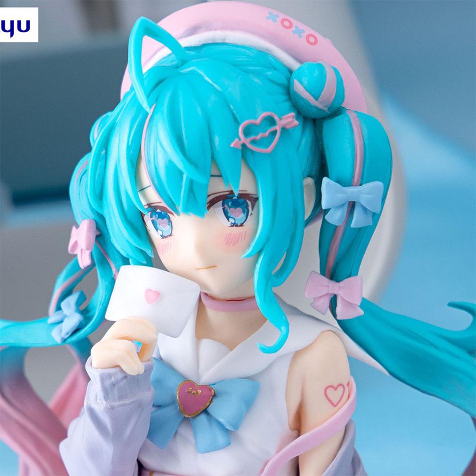 New Hatsune Miku Anime figure Pink sakura sitting position PVC Action figure model toy decoration collect gifts