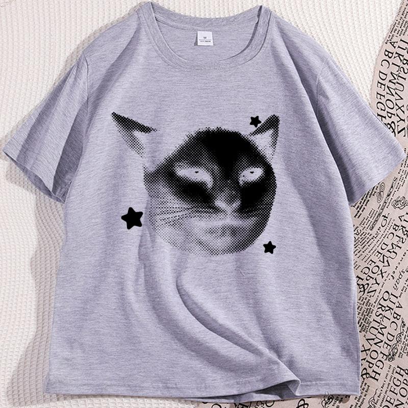 Vintage Graphic Cat Tee Casual Funny Y2k Cats Lover T Shirts 90s Retro Cotton Short Sleeve Tee Shirt Man Clothing Streetwear