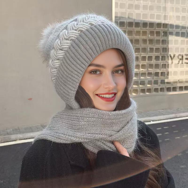 1PC Hat Windproof Earmuffs Knitted Hat Integrated Scarf Cozy Ear-Protecting Warm Set Fashionable