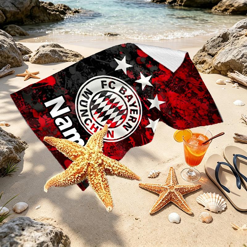 Custom Name Personalized FC Bayern Print Beach Towel, for Trip Camping Beach Party Home Decor, Birthday Gift for Family & Friends